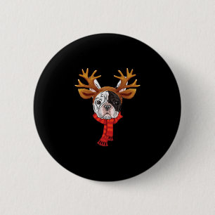 Badge Rond 5 Cm Bouledogue français Noël Renne Antilopes Noël