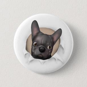 Badge Rond 5 Cm Bouledogue français (noir) éclatant