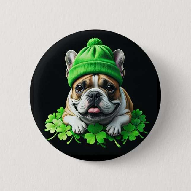 Badge Rond 5 Cm Bouledogue français Saint-Patrick Chance de trèfle (Devant)