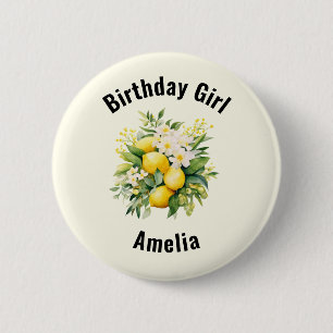 Badge Rond 5 Cm Bouquet de citrons aux fleurs blanches Jeune fille