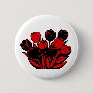 Badge Rond 5 Cm Bouquet de tulipes rouges et noires