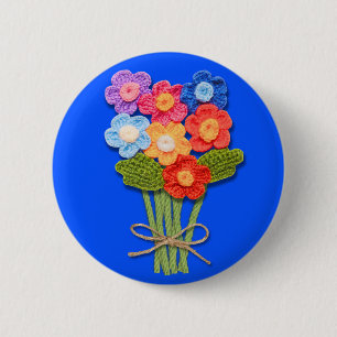 Badge Rond 5 Cm Bouquet Fleur Crochet, Amant Crochet,