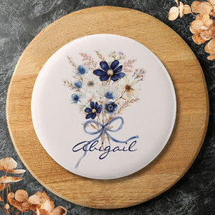 Badge Rond 5 Cm Bouquet Floral Fleur Bleue Aquarelle Personnalisé