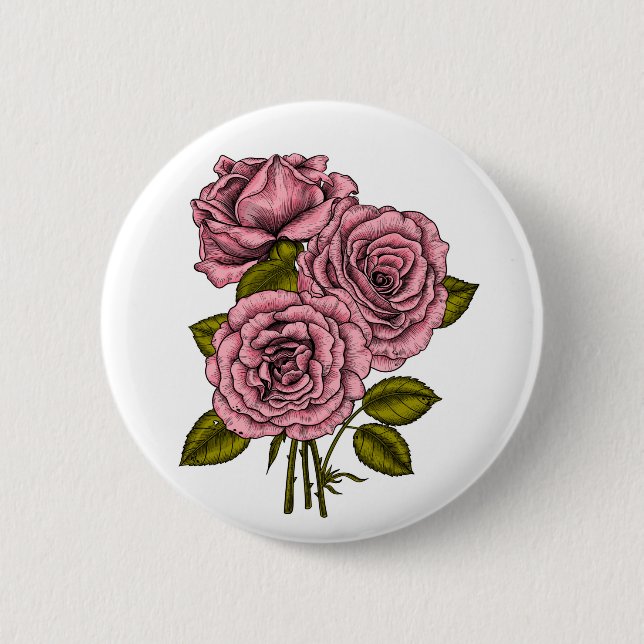 Badge Rond 5 Cm Bouquet rose roses (Devant)