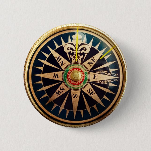 Badge Rond 5 Cm boussole antique nautique de plage côtière (Devant)