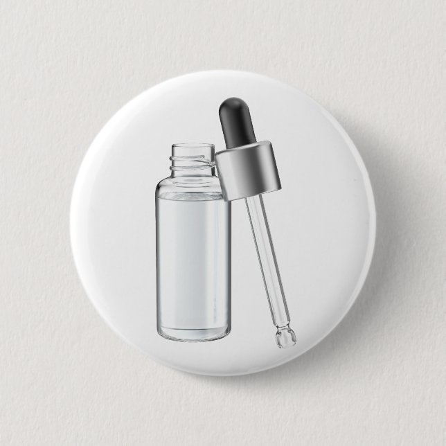 Badge Rond 5 Cm Bouteille en verre avec liquide clair et pipette (Devant)