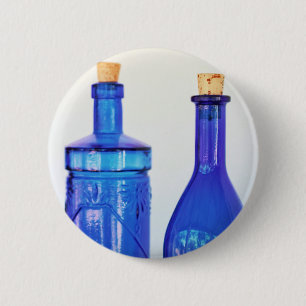 Badge Rond 5 Cm Bouteilles en verre bleu