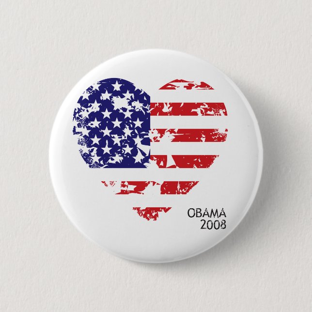 Badge Rond 5 Cm Bouton 2008 de drapeau de coeur d'Obama 61025 (Devant)