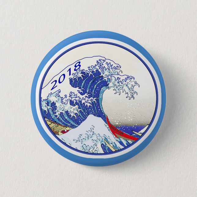 Badge Rond 5 Cm Bouton 2018 bleu d'élection de vague (Devant)