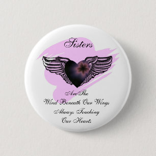 Badge Rond 5 Cm Bouton à ailes de soeurs de coeur