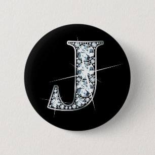 Badge Rond 5 Cm Bouton à bille de diamant "J"