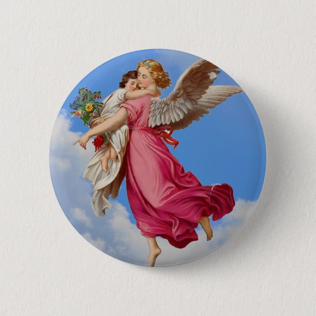 Badge Rond 5 Cm Bouton Angel Et Enfant Du Gardien (Devant)