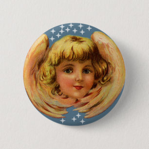 Badge Rond 5 Cm Bouton Angel Et Étoiles