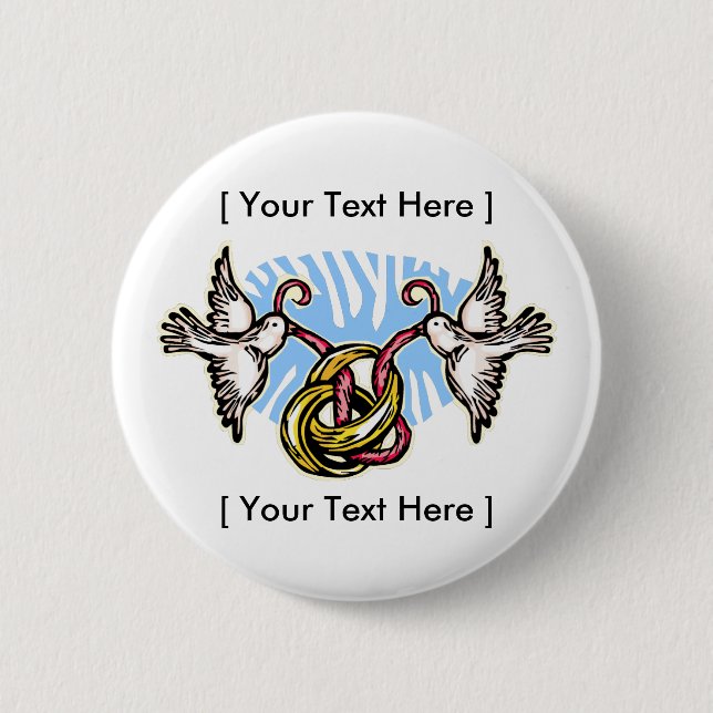 Badge Rond 5 Cm Bouton : Anneaux et colombes (Devant)