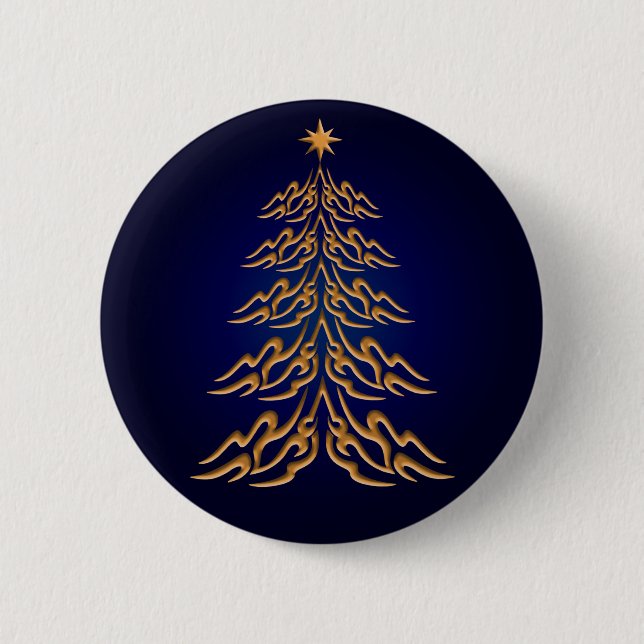 Badge Rond 5 Cm Bouton Arbre de Noël Bleu Bell (Devant)