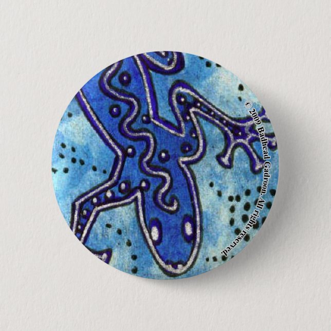 Badge Rond 5 Cm Bouton Arrondi Gecko Bleu (Devant)