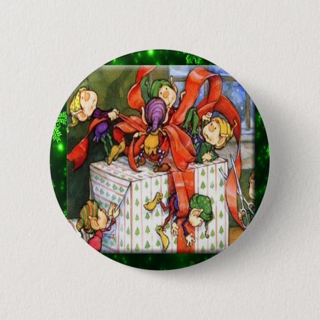 Badge Rond 5 Cm Bouton Arrondi présent de Joyeux Elfes (Devant)