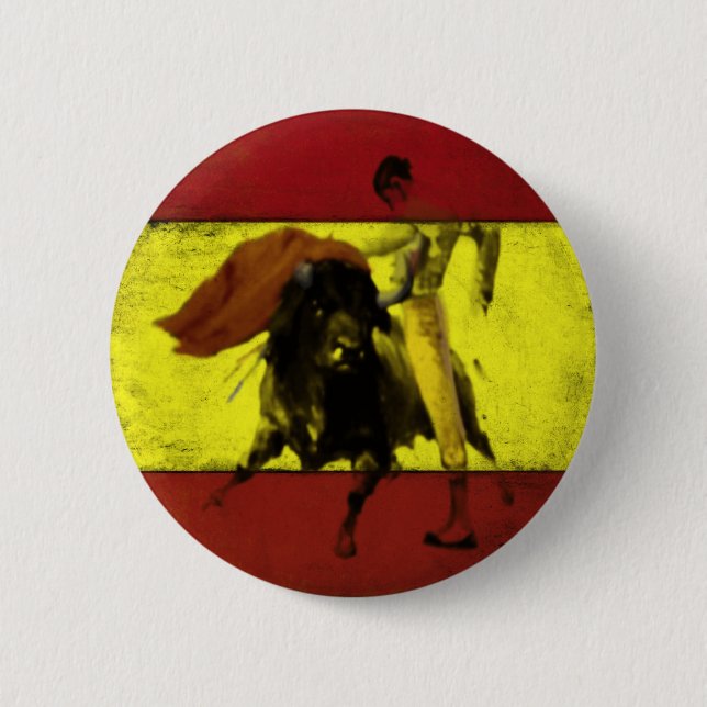 Badge Rond 5 Cm Bouton avec la corrida sur le drapeau espagnol (Devant)