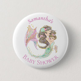 Badge Rond 5 Cm Bouton Baby shower blanc rose sirène