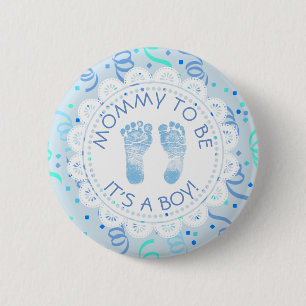 Badge Rond 5 Cm Bouton Baby shower confetti bleu pour maman