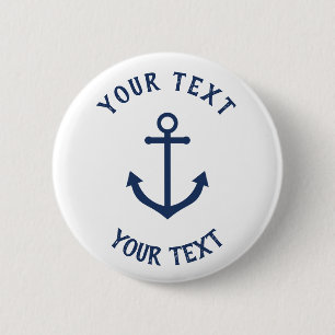 Badge Rond 5 Cm Bouton baby shower d'ancre nautique