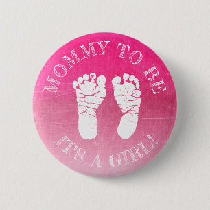 Badge Rond 5 Cm Bouton Baby shower fille empreinte rose