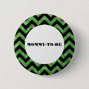 Badge Rond 5 Cm Bouton Baby shower Parties scintillant vert Chevro