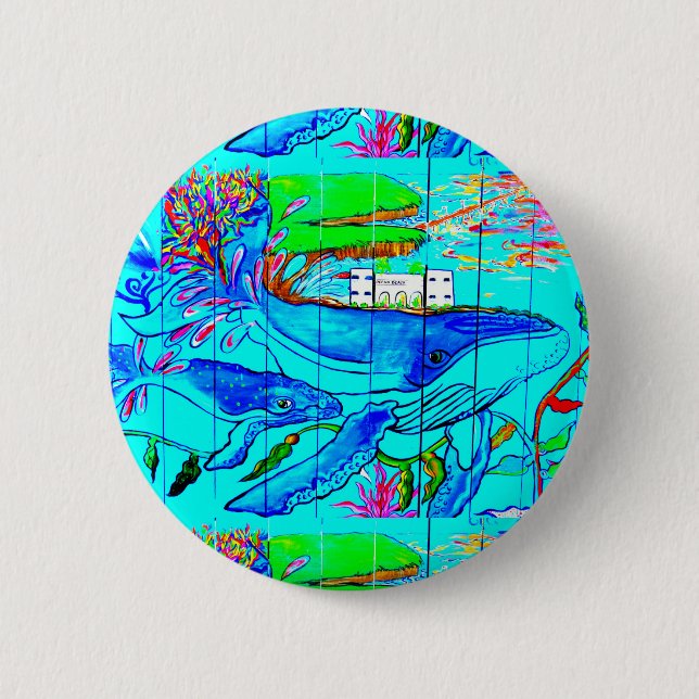 Badge Rond 5 Cm bouton baleine à bosse et bébé (Devant)
