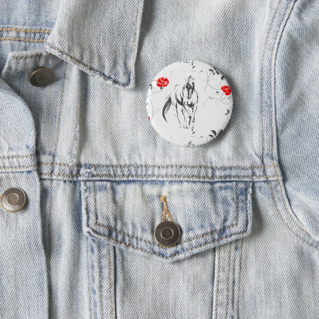 Badge Rond 5 Cm Bouton Baroque Horse (En situation)