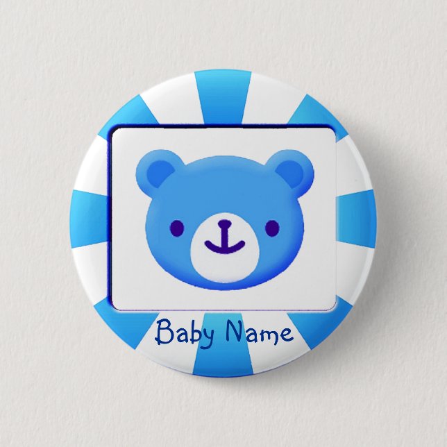 Badge Rond 5 Cm Bouton Bébé Ours Bleu (Devant)