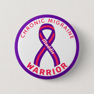 Badge Rond 5 Cm Bouton blanc du Ruban du guerrier migraineur chron