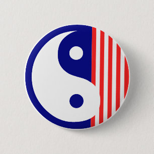Badge Rond 5 Cm Bouton blanc et bleu rouge de Yin Yang