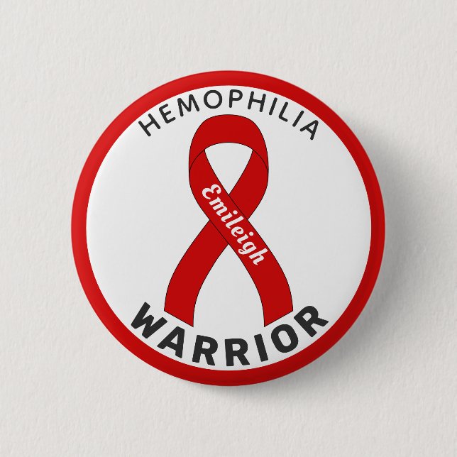 Badge Rond 5 Cm Bouton blanc Hemophilia Warrior Ribbon (Devant)