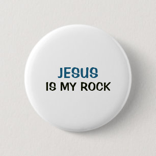 Badge Rond 5 Cm Bouton Blanc - Jésus est mon Rocher