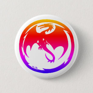 Badge Rond 5 Cm Bouton blanc Neon Dragon