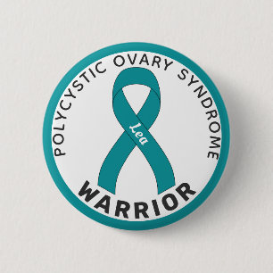 Badge Rond 5 Cm Bouton blanc PCOS Warrior Ribbon