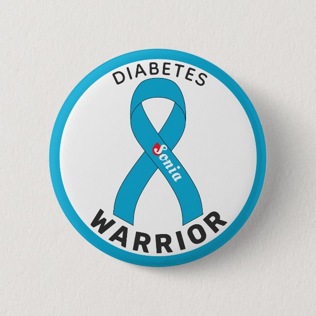 Badge Rond 5 Cm Bouton blanc pour guerrier du diabète (Devant)