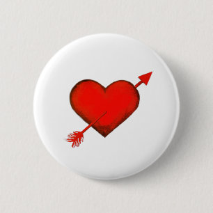 Badge Rond 5 Cm Bouton blanc rouge flèche Cupidon