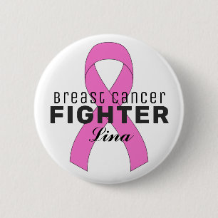 Badge Rond 5 Cm Bouton blanc Ruban du cancer du sein