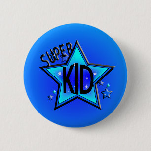 Badge Rond 5 Cm Bouton bleu arrondi Star Super Kid