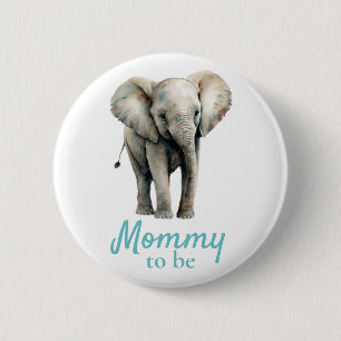 Badge Rond 5 Cm Bouton bleu Baby shower maman éléphant