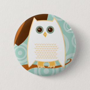 Badge Rond 5 Cm Bouton bleu Chouette neigeuse