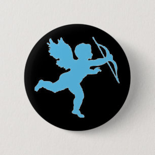 Badge Rond 5 Cm Bouton Bleu Cupid Sur Noir