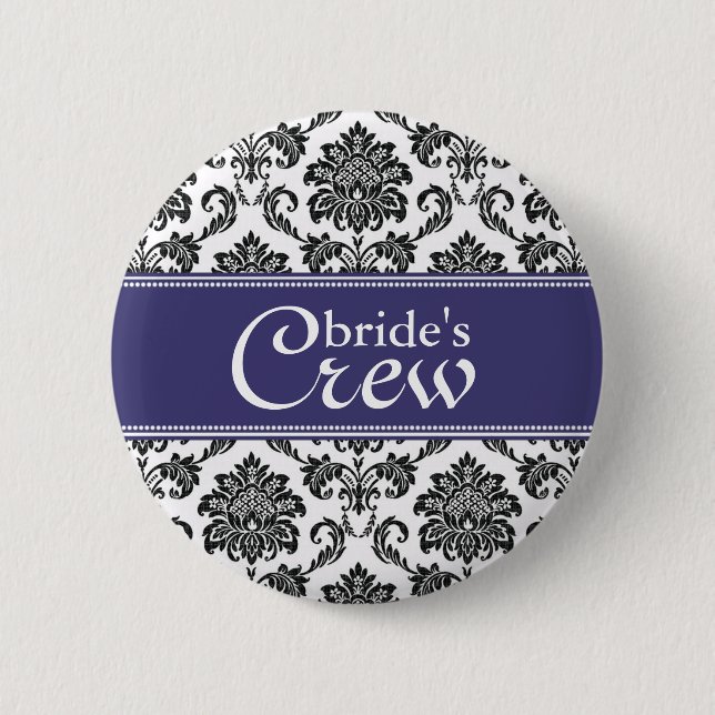 Badge Rond 5 Cm Bouton bleu Damask Bride's Crew (Devant)