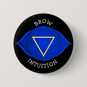 Badge Rond 5 Cm Bouton bleu de Chakra de Chi d'intuition de front