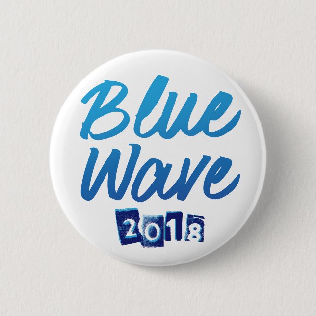Badge Rond 5 Cm Bouton bleu de manuscrit de vague (Devant)