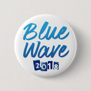 Badge Rond 5 Cm Bouton bleu de manuscrit de vague