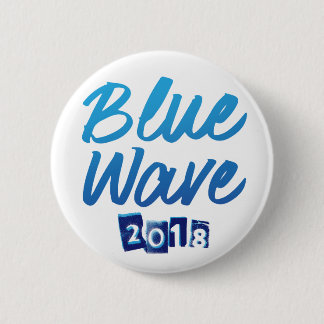 Badge Rond 5 Cm Bouton bleu de manuscrit de vague