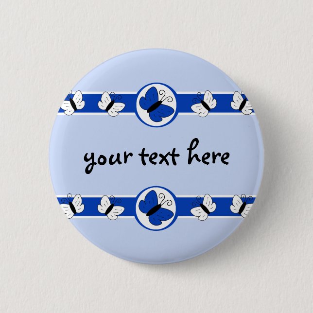 Badge Rond 5 Cm Bouton bleu de papillons (Devant)