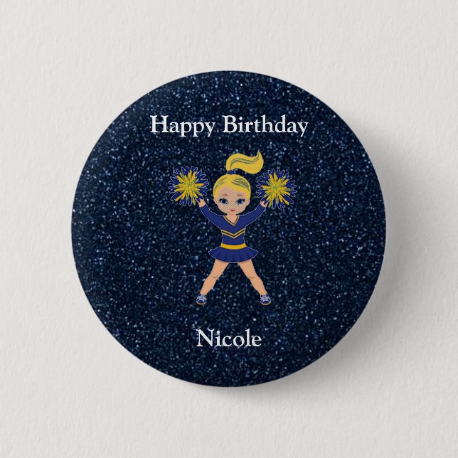 Badge Rond 5 Cm Bouton bleu étincelant "Joyeux anniversaire" (Devant)